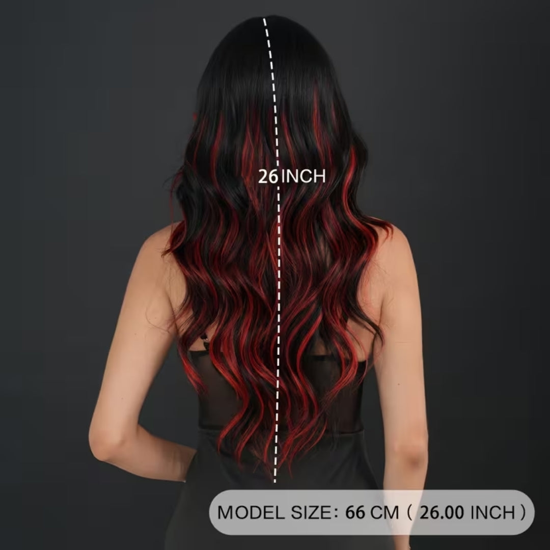 Synthetische Pruik Ombre Zwart Rood Lang Krullend Haar Dames Halloween Cosplay Feest Festival Carnaval | Sulvida