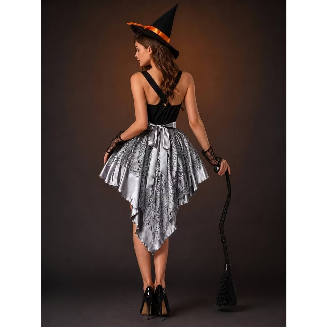 Feestelijk Heksenkostuum met Kanten Rok en Spookachtige Accessoires voor Dames Halloween Verkleedkleding | Sulvida
