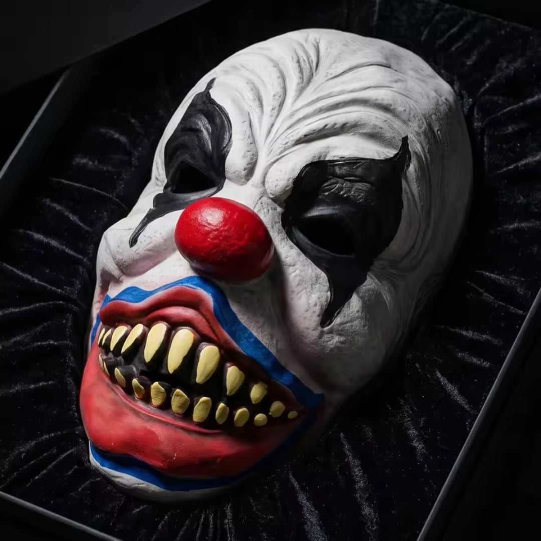 Horrorclown gezichtsmasker latex met tanden rode neus volwassenen Halloween themafeesten grimeren carnaval | Sulvida