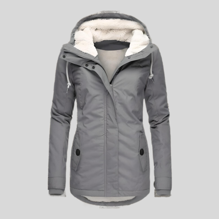 Dames Winterjas met Capuchon Teddy Voering Waterdicht Lang Warm Outdoorjas Grijs Zwart Blauw Winterkleding | Sulvida