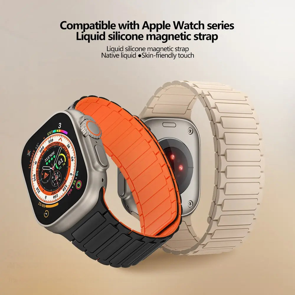 Bracelet de montre magnétique en silicone pour Apple Watch Series 10 11 12 et Ultra 3 4, sportif et confortable | Sulvida