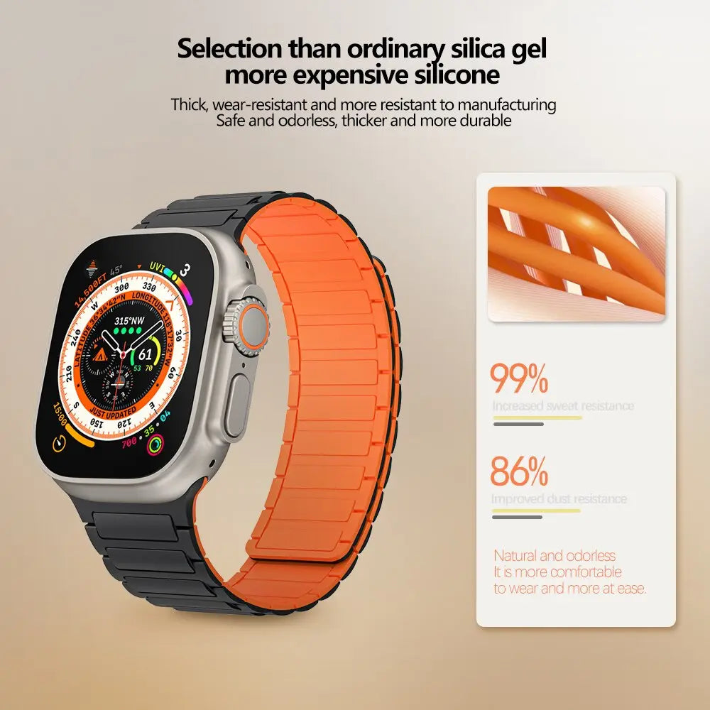 Bracelet de montre magnétique en silicone pour Apple Watch Series 10 11 12 et Ultra 3 4, sportif et confortable | Sulvida