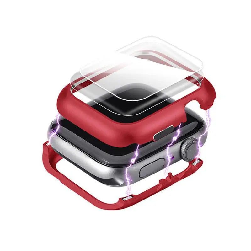 Screenprotector voor Apple Watch 44mm 40mm 38mm – Gehard Glas met RVS Hoesje Volledige Display Bescherming | Sulvida