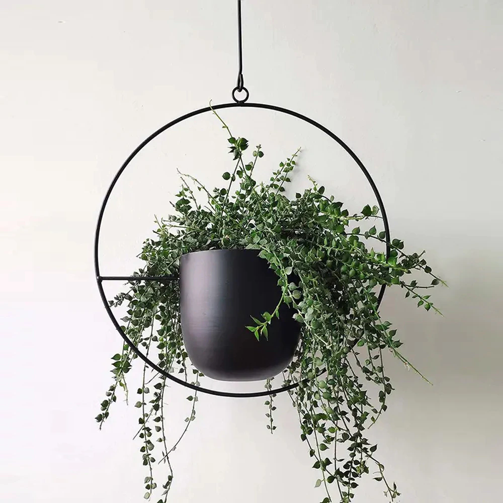 Geometrische Hangende Plantenpot IJzer Modern Goud Zwart Grijs Roze Groen Wit Cirkel Ovaal Kruidenhouder | Sulvida