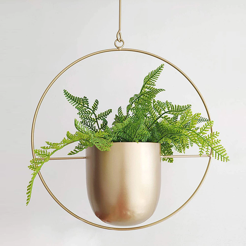 Geometrische Hangende Plantenpot IJzer Modern Goud Zwart Grijs Roze Groen Wit Cirkel Ovaal Kruidenhouder | Sulvida