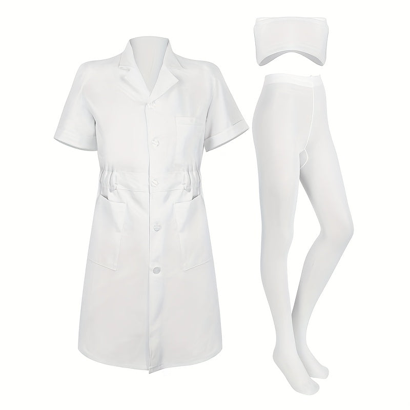Verpleegster Kostuum Set Wit Katoen Medisch Outfit Met Muts Panty Feestkleding Carnaval Halloween Kostuum | Sulvida