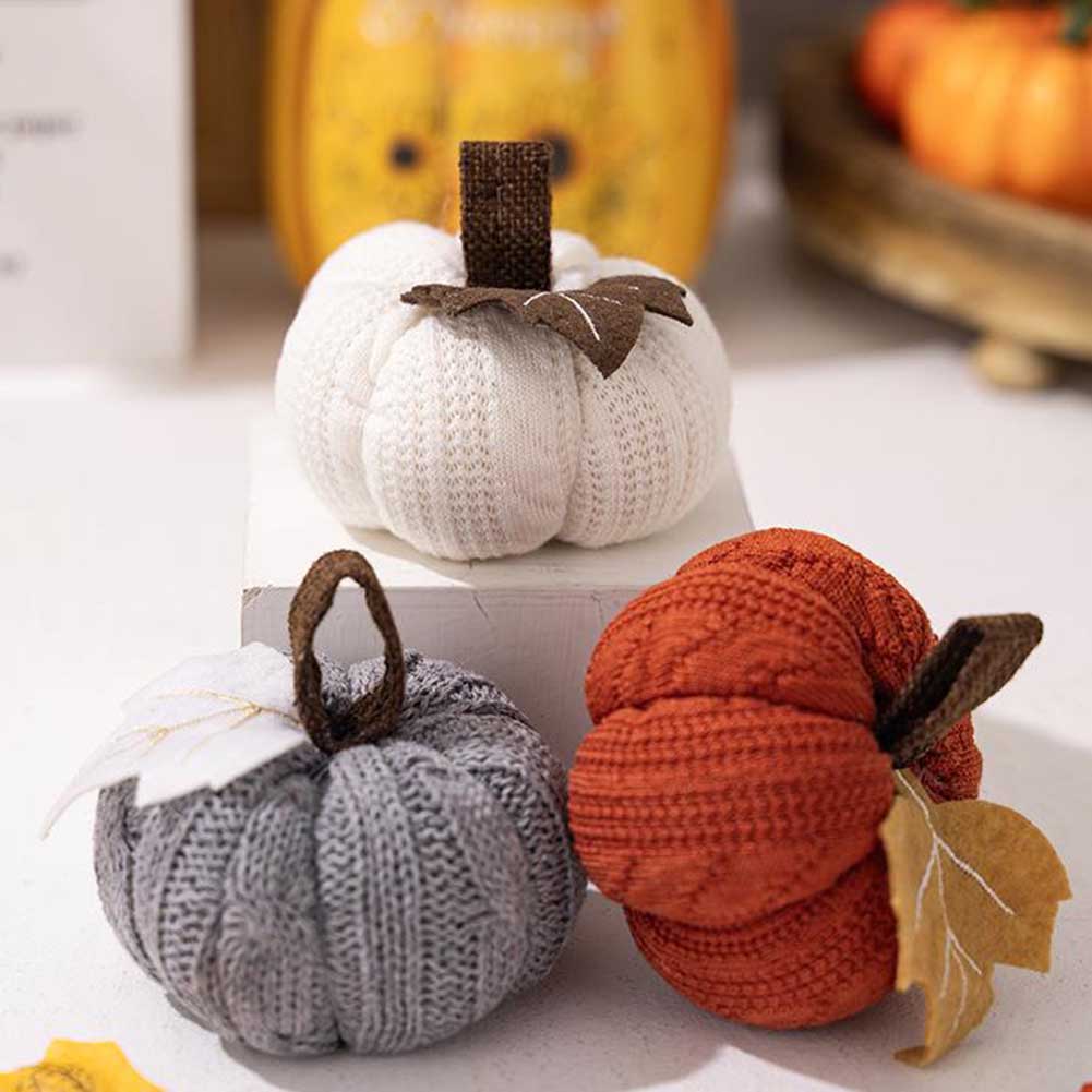 Gehaakte Pompoenen Decoratieset 3-delig Herfst Ornament Handgemaakt Textiel Tafel Seizoensdecoratie Woonkamer | Sulvida
