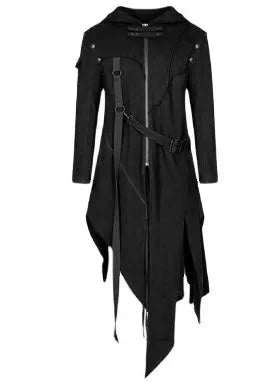 Asymmetrische Jas met Capuchon Heren – Zwart Gestructureerd Buitenlaag Statement Piece Alternatieve Mode | Sulvida