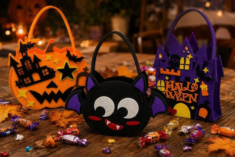 Vilten Snoeptas Knutselset Halloween Pompoen Vleermuis Spookhuis Kinderactiviteit Traktatie Feestje DIY | Sulvida