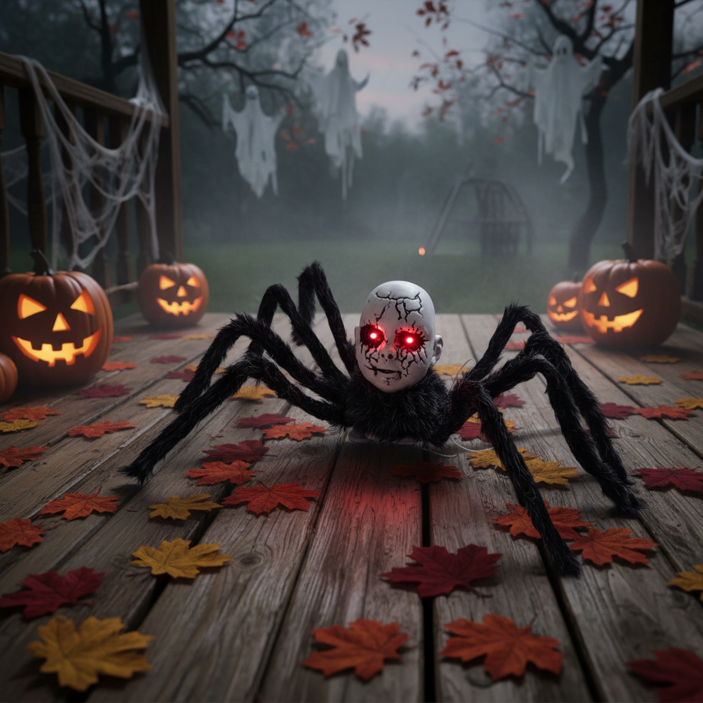 Animatronische Spinnenpop Halloween Decoratie met Bewegingssensor Lichtgevende Ogen en Griezelig Geluid | Sulvida