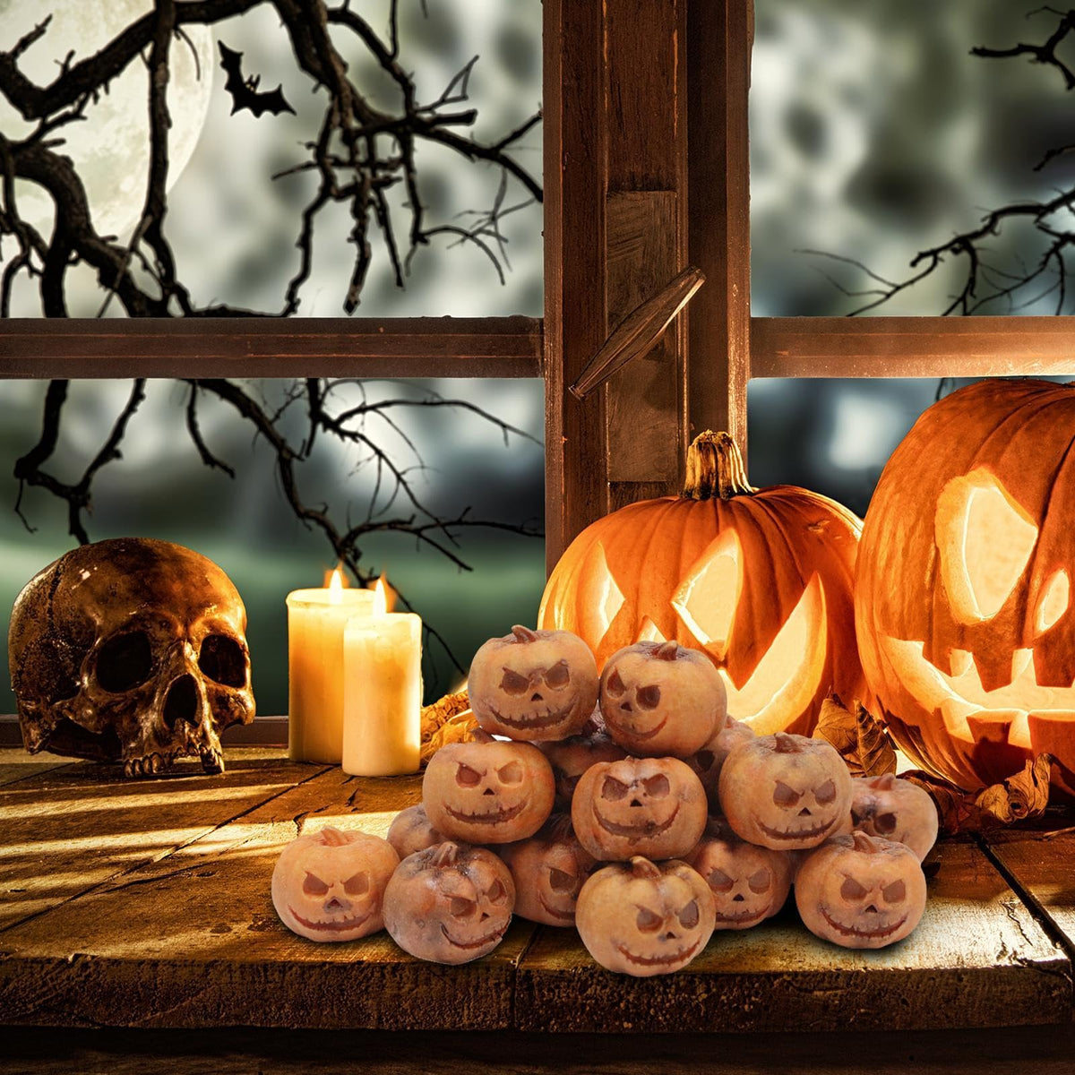 Miniatuur Pompoenen Hars Decoratie Halloween Feest Sfeer Gesneden Gezichtjes Oranje Kunsthars Tafelversiering | Sulvida