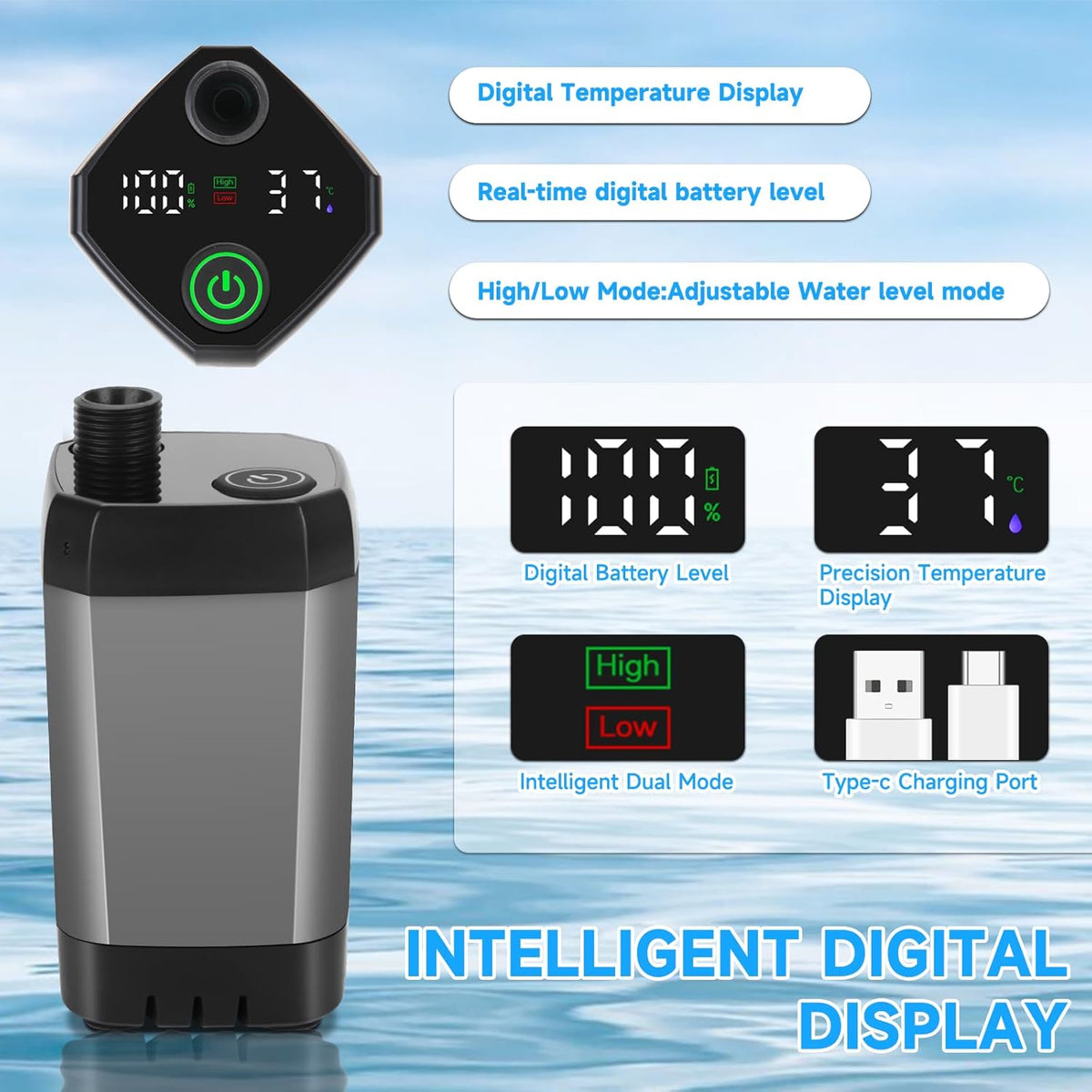 Draagbare Campingdouche met Digitaal Display Oplaadbaar Douchepomp voor Buiten Kamperen en Outdoor Avonturen | Sulvida