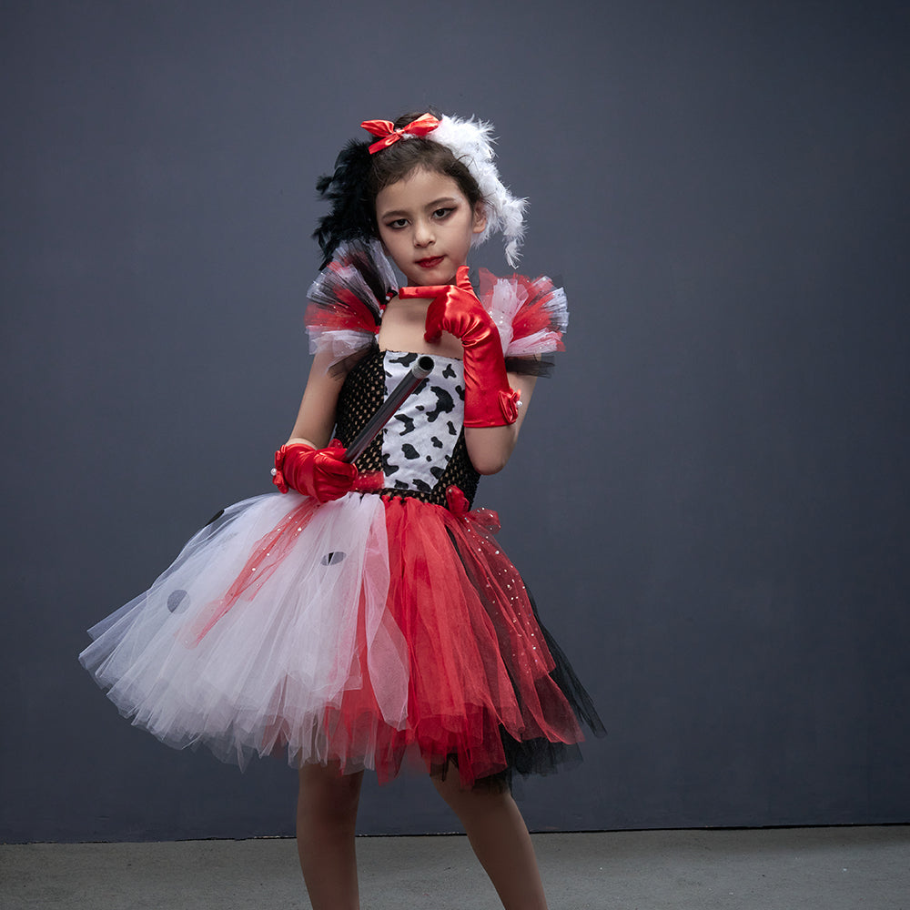Villain Tutu Jurk Zwart-Wit voor Meisjes – Dalmatiër Print Verkleedjurk Halloween Carnaval Feest Kostuum | Sulvida