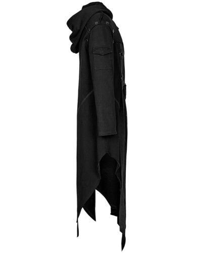 Asymmetrische Jas met Capuchon Heren – Zwart Gestructureerd Buitenlaag Statement Piece Alternatieve Mode | Sulvida