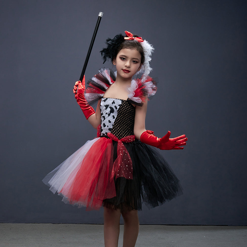 Villain Tutu Jurk Zwart-Wit voor Meisjes – Dalmatiër Print Verkleedjurk Halloween Carnaval Feest Kostuum | Sulvida