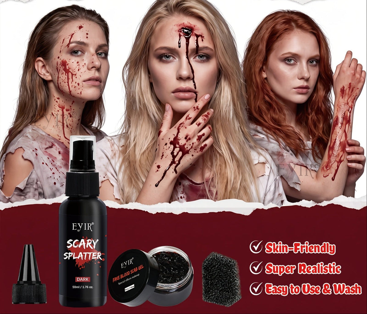 Halloween Schminkset Nepbloed 5-Delig Afwasbaar voor Zombie Horror Monster Kostuumeffecten Griezel Make-up | Sulvida