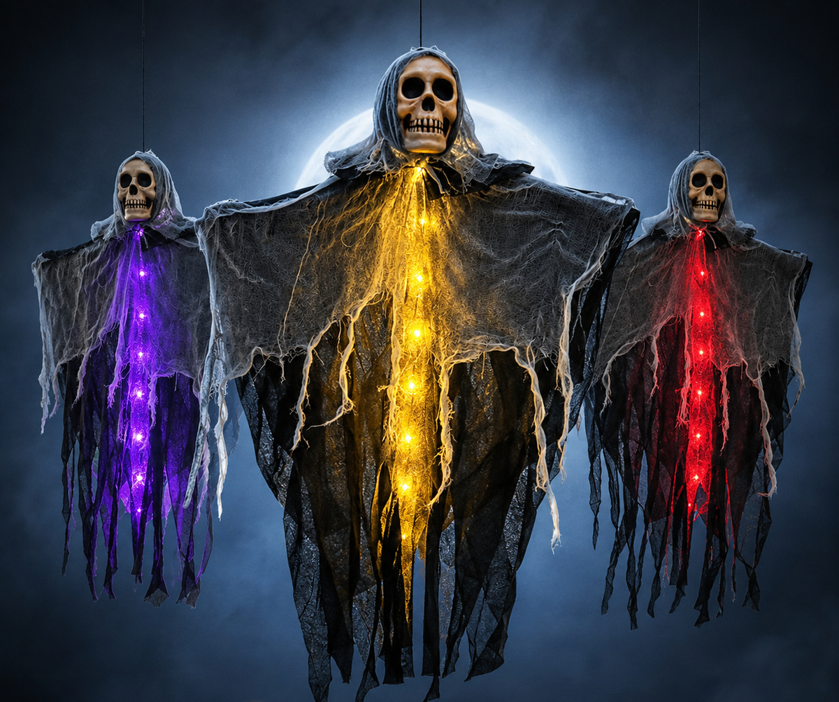 Verlichte Hangdecoratie Spookfiguur 61x80cm Halloween Schedel Gaas Tuindecoratie Horror Feest Griezel | Sulvida
