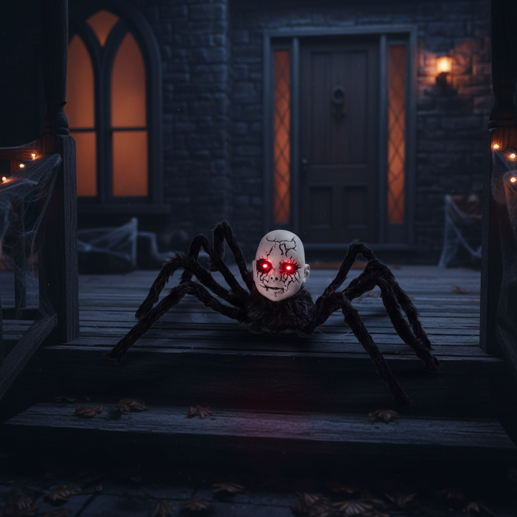Animatronische Spinnenpop Halloween Decoratie met Bewegingssensor Lichtgevende Ogen en Griezelig Geluid | Sulvida