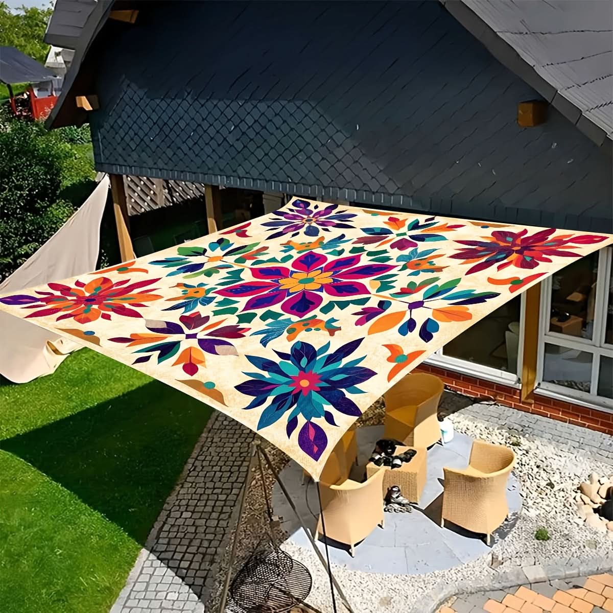 Bohemien Overkapping Tuin Schaduwdoek Mandala Patroon Zonwering Buiten Hangdoek 6 Personen Terras Balkon | Sulvida