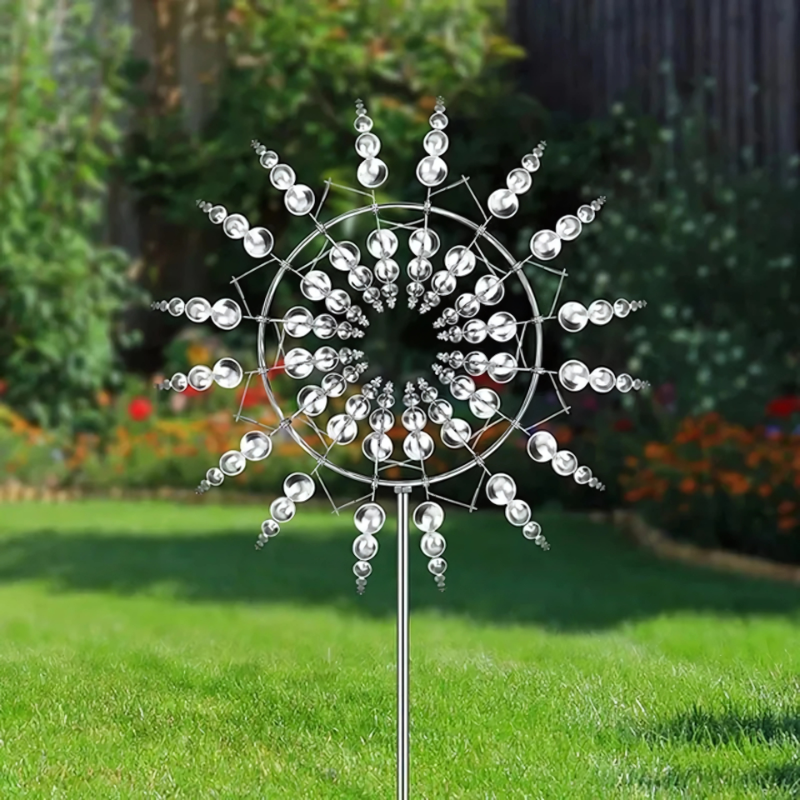 Kinetische Windmolen Spiraluna | Draaiende Tuinsculptuur met Doppeldreh-Design | Weerbestendige RVS Windsculptuur voor Tuin & Balkon | Sulvida