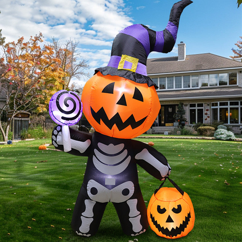 Opblaasbare Heks met Pompoen - 183cm Tuindecoratie met LED-verlichting voor Halloween Feesten & Tuin | Sulvida