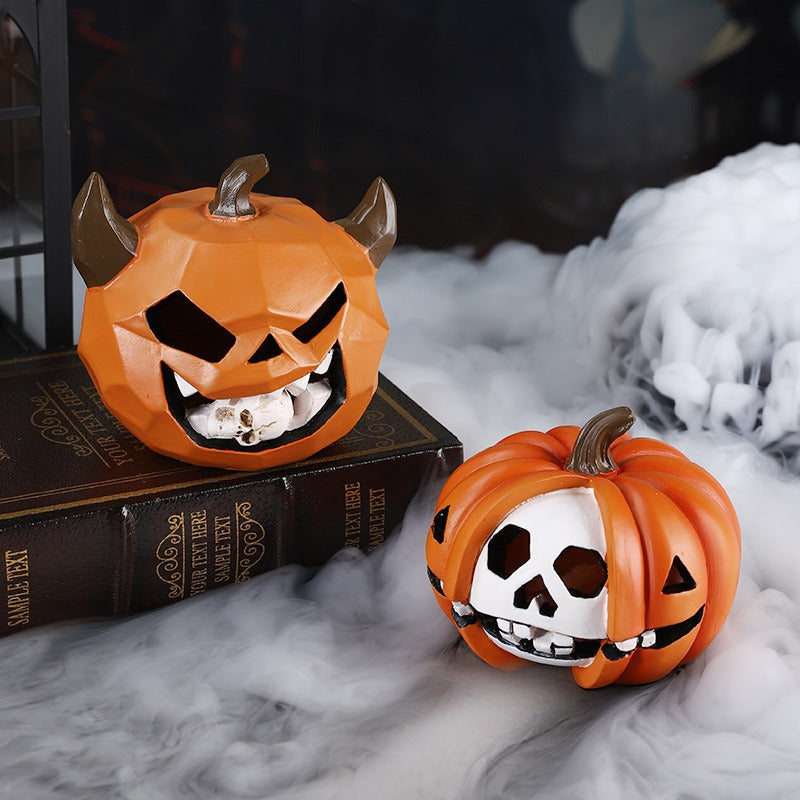 Pompoen Schedel Decoratie Hars Figuur Halloween Ornament Bureau Display Griezelig Gothic Interieur Accessoire | Sulvida