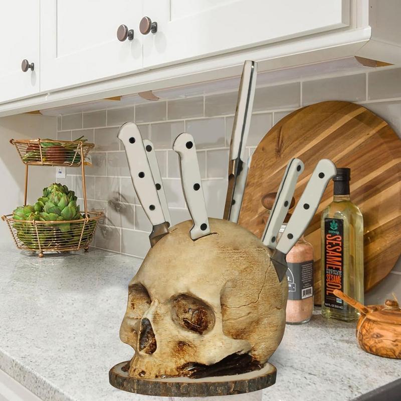 Schedelvormige Messenhouder Hars Gotische Keukenorganizer Skelet Opbergrek Decoratie Wit Messenblok Keuken | Sulvida