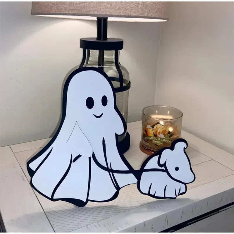Spookachtig Hondenbeeld met Lakentje – Decoratief Halloween Tafelfiguurtje Hond voor Griezelige Sfeer | Sulvida
