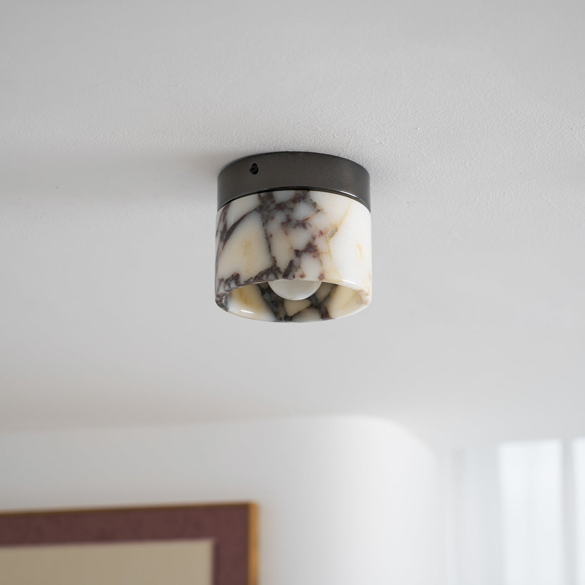 Ronde plafondlamp natuursteen glas metaal E26 E27 IP20 wit zwart klassieke opbouw plafondverlichting | Sulvida