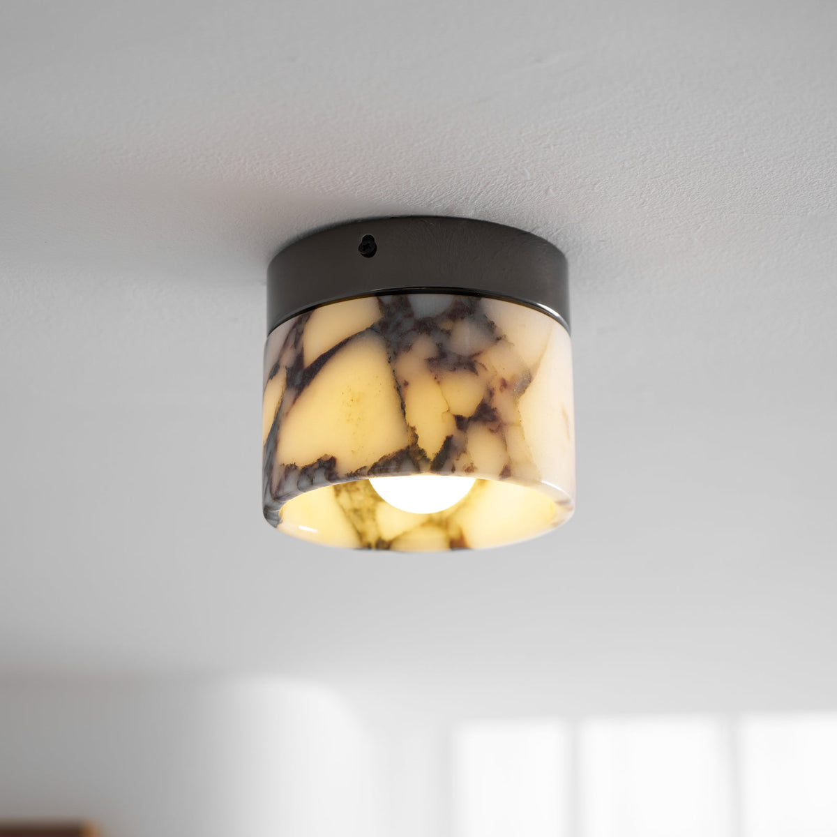 Ronde plafondlamp natuursteen glas metaal E26 E27 IP20 wit zwart klassieke opbouw plafondverlichting | Sulvida