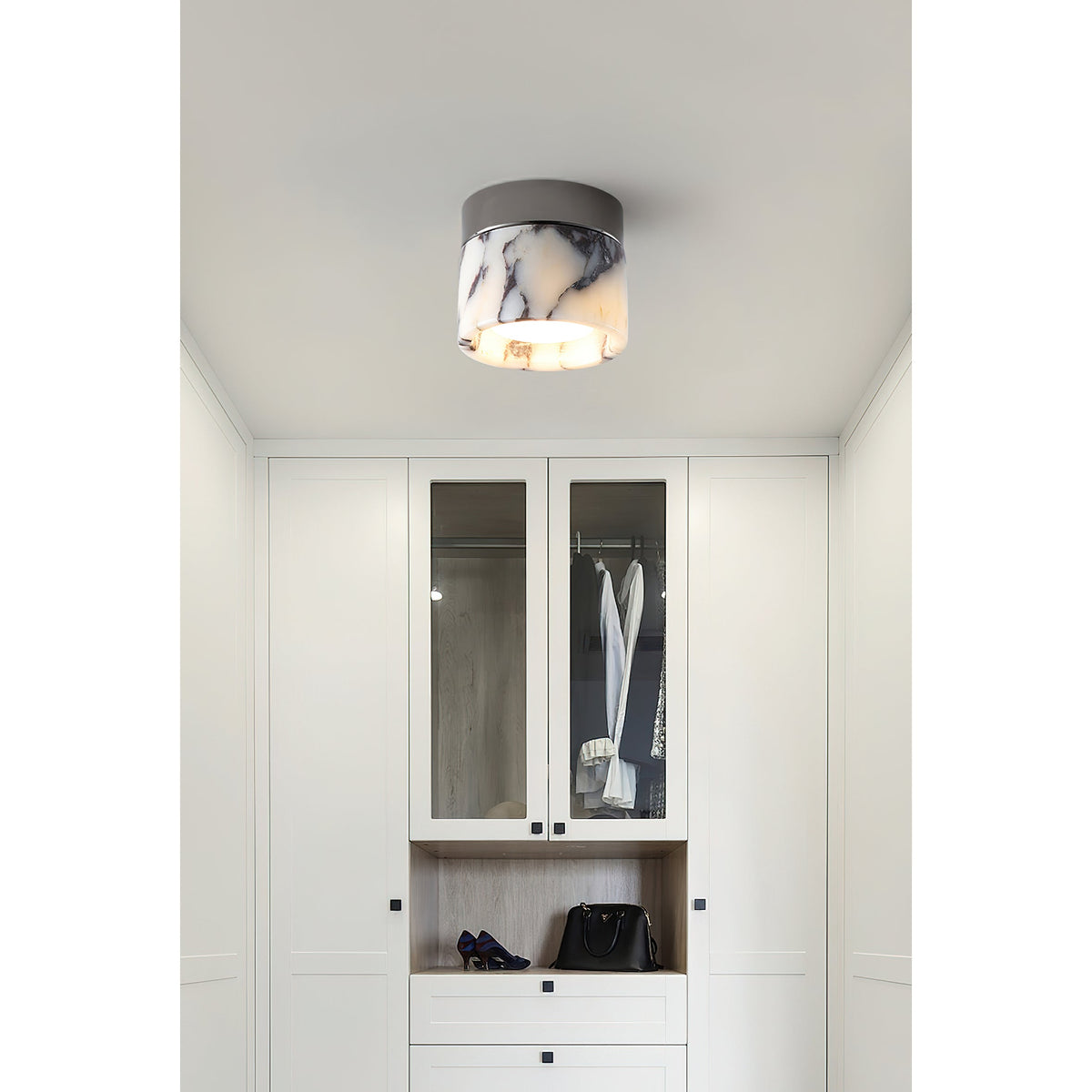 Ronde plafondlamp natuursteen glas metaal E26 E27 IP20 wit zwart klassieke opbouw plafondverlichting | Sulvida