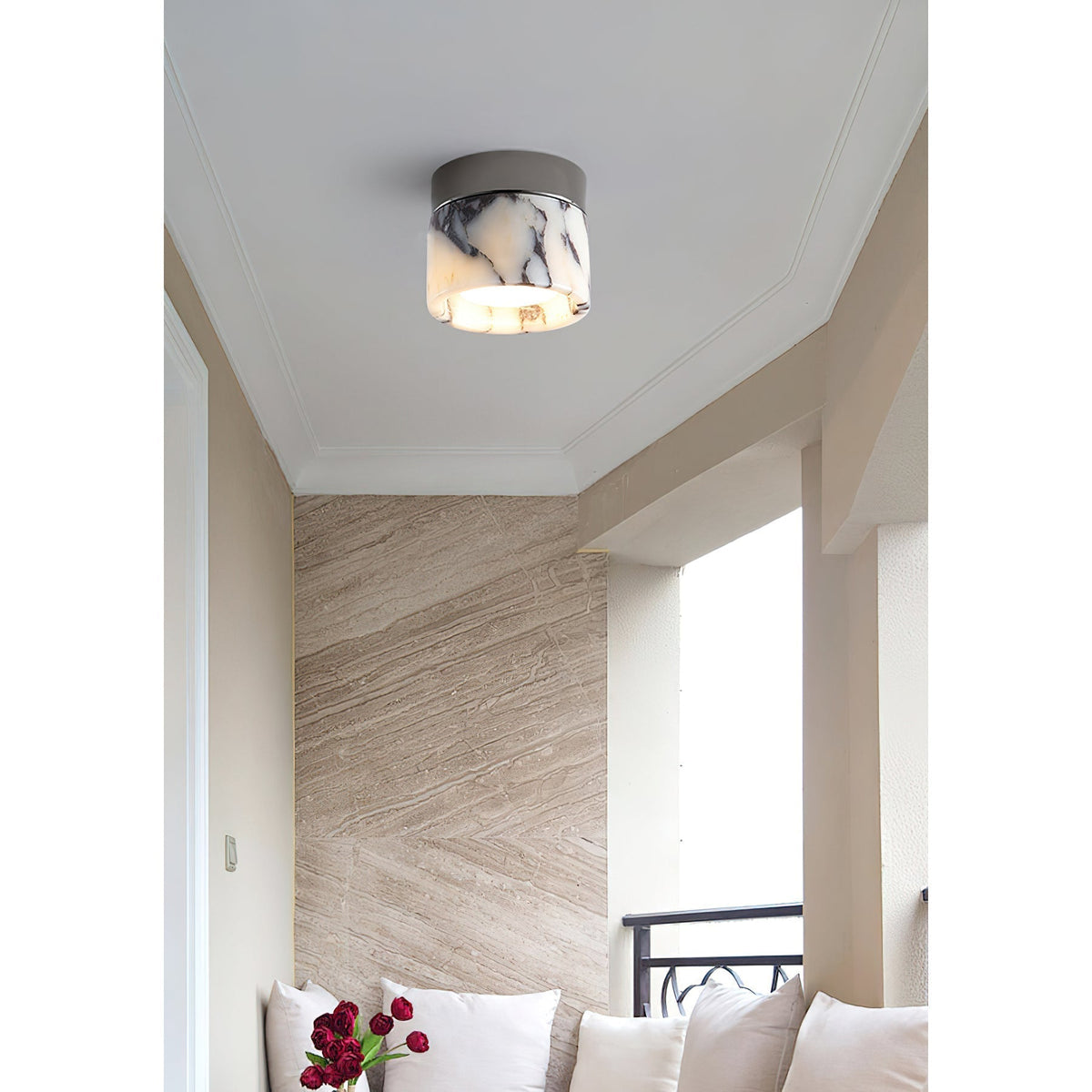 Ronde plafondlamp natuursteen glas metaal E26 E27 IP20 wit zwart klassieke opbouw plafondverlichting | Sulvida