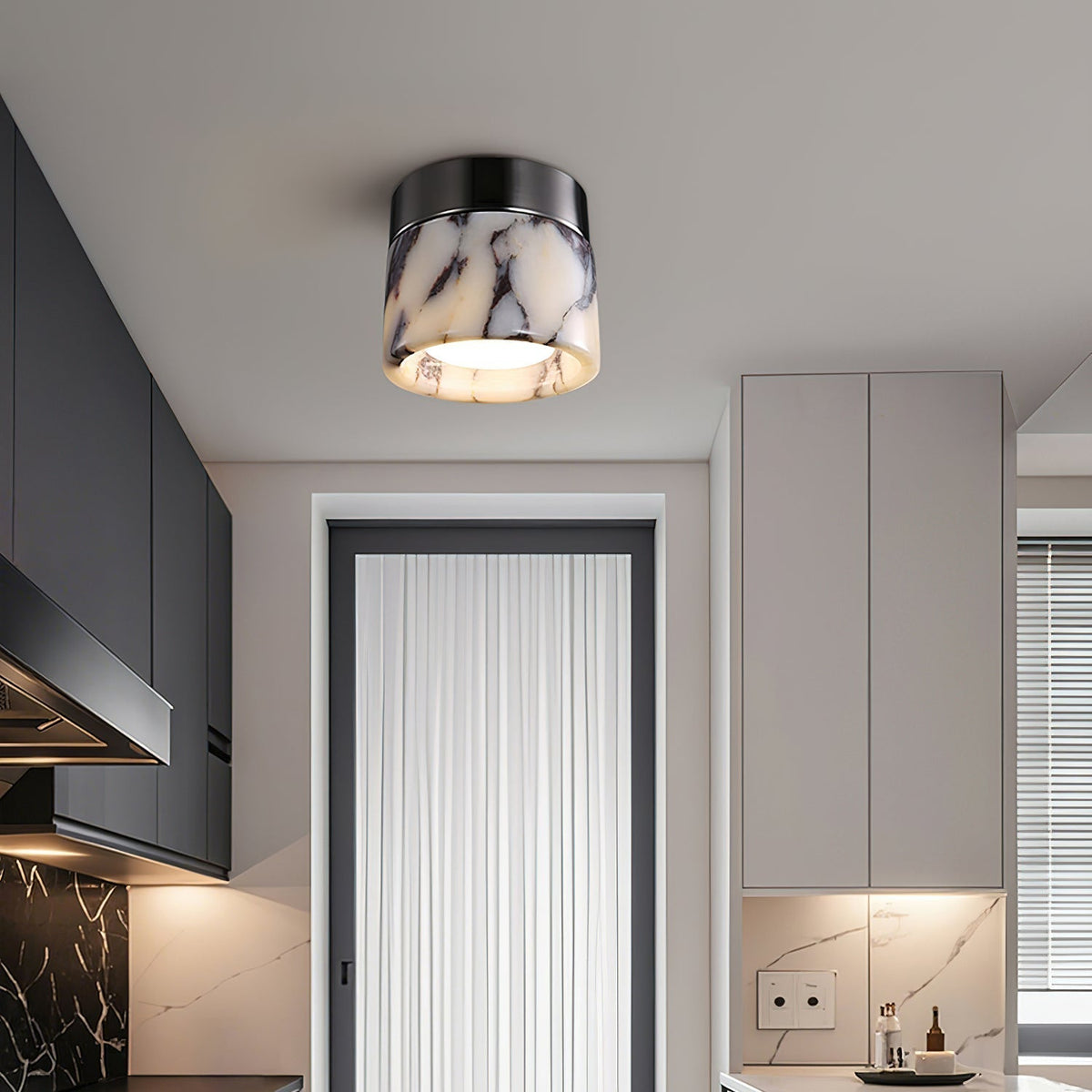 Ronde plafondlamp natuursteen glas metaal E26 E27 IP20 wit zwart klassieke opbouw plafondverlichting | Sulvida