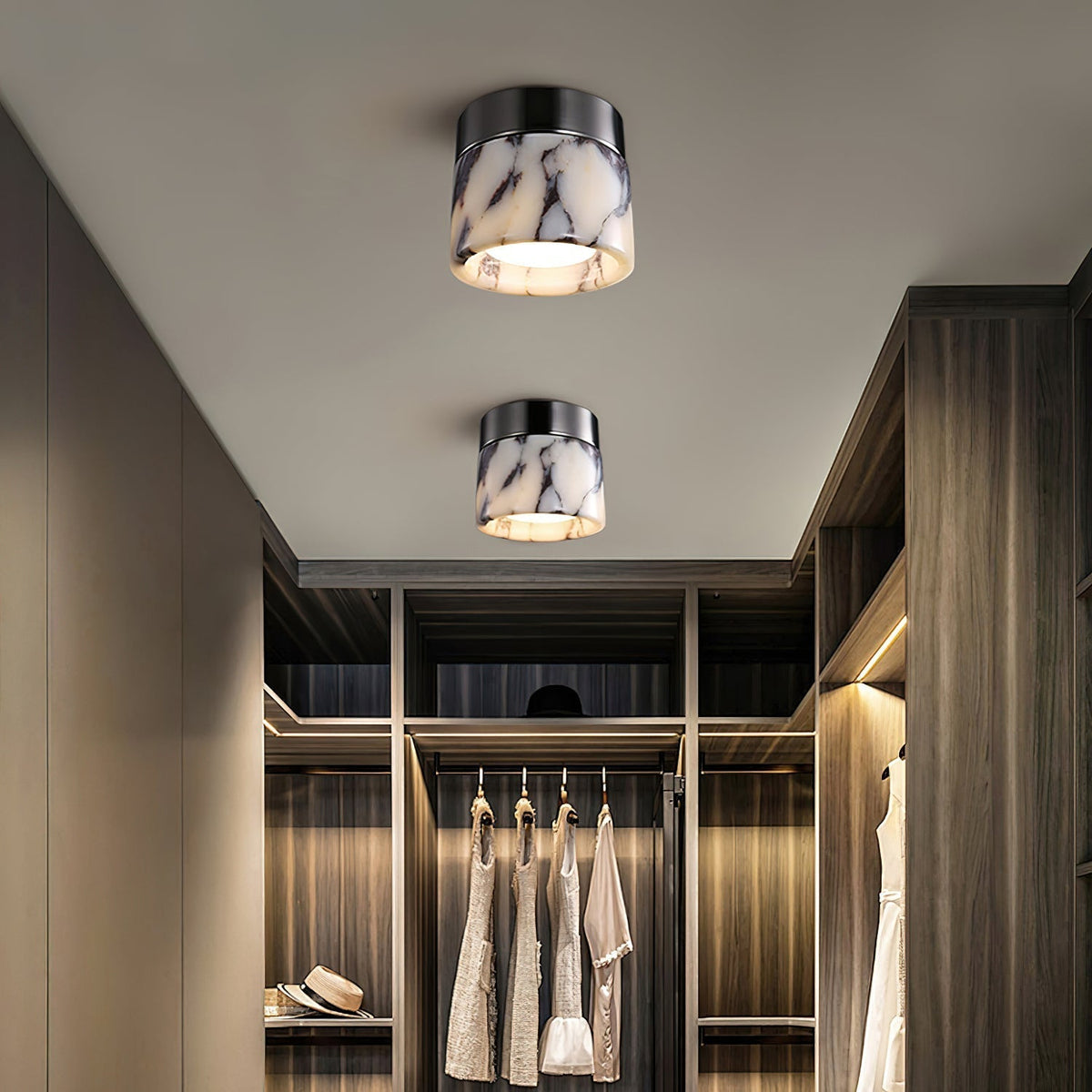 Ronde plafondlamp natuursteen glas metaal E26 E27 IP20 wit zwart klassieke opbouw plafondverlichting | Sulvida