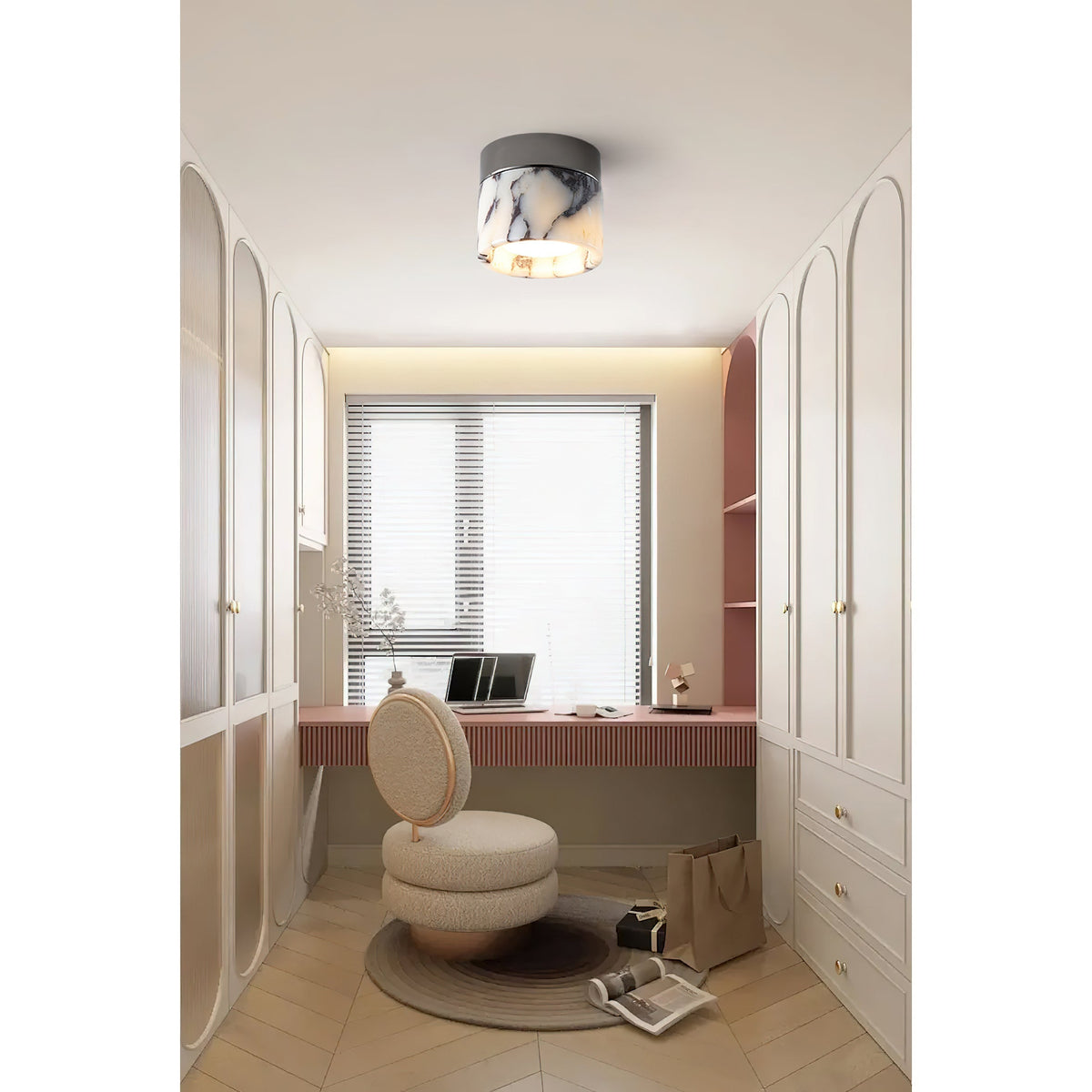 Ronde plafondlamp natuursteen glas metaal E26 E27 IP20 wit zwart klassieke opbouw plafondverlichting | Sulvida