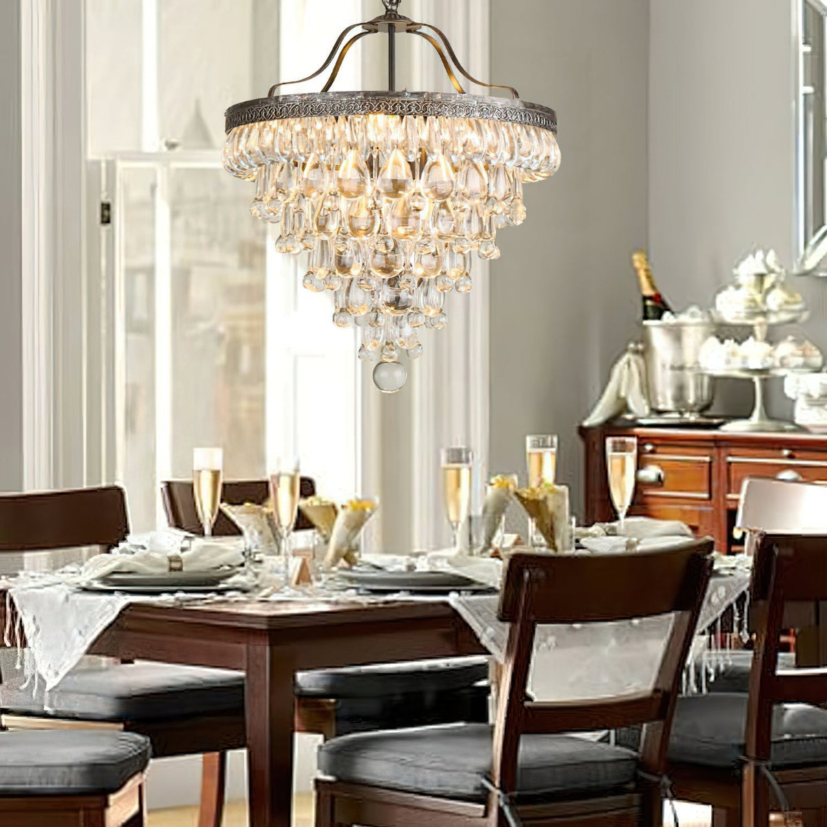 Kristallen Kroonluchter met Ijzeren Armen – Antiek Brons Vintage Plafondlamp voor Woonkamer Eetkamer | Sulvida