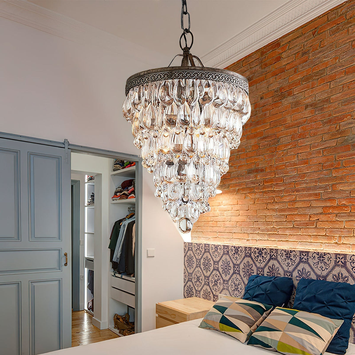 Kristallen Kroonluchter met Ijzeren Armen – Antiek Brons Vintage Plafondlamp voor Woonkamer Eetkamer | Sulvida