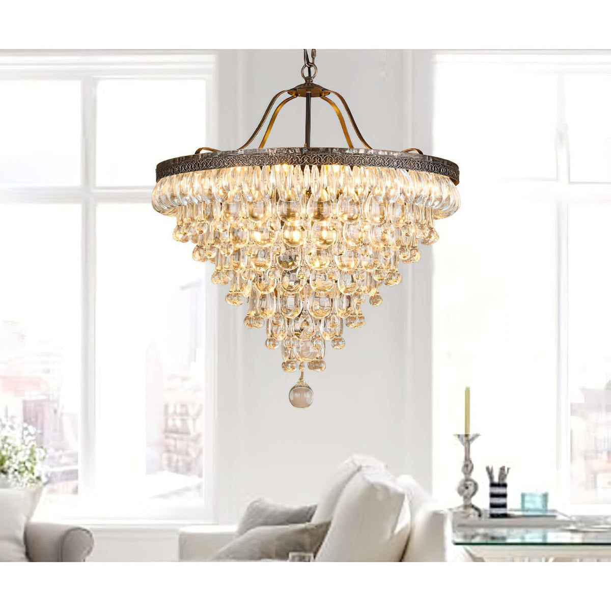 Kristallen Kroonluchter met Ijzeren Armen – Antiek Brons Vintage Plafondlamp voor Woonkamer Eetkamer | Sulvida