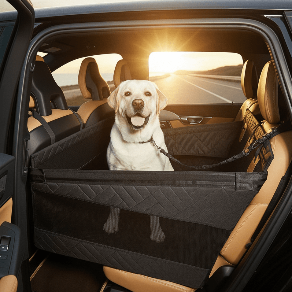 Hondendeken met Memory Foam Waterdicht Reiskussen Autostoelhoes Beschermhoes voor Huisdieren Grijs Zwart | Sulvida