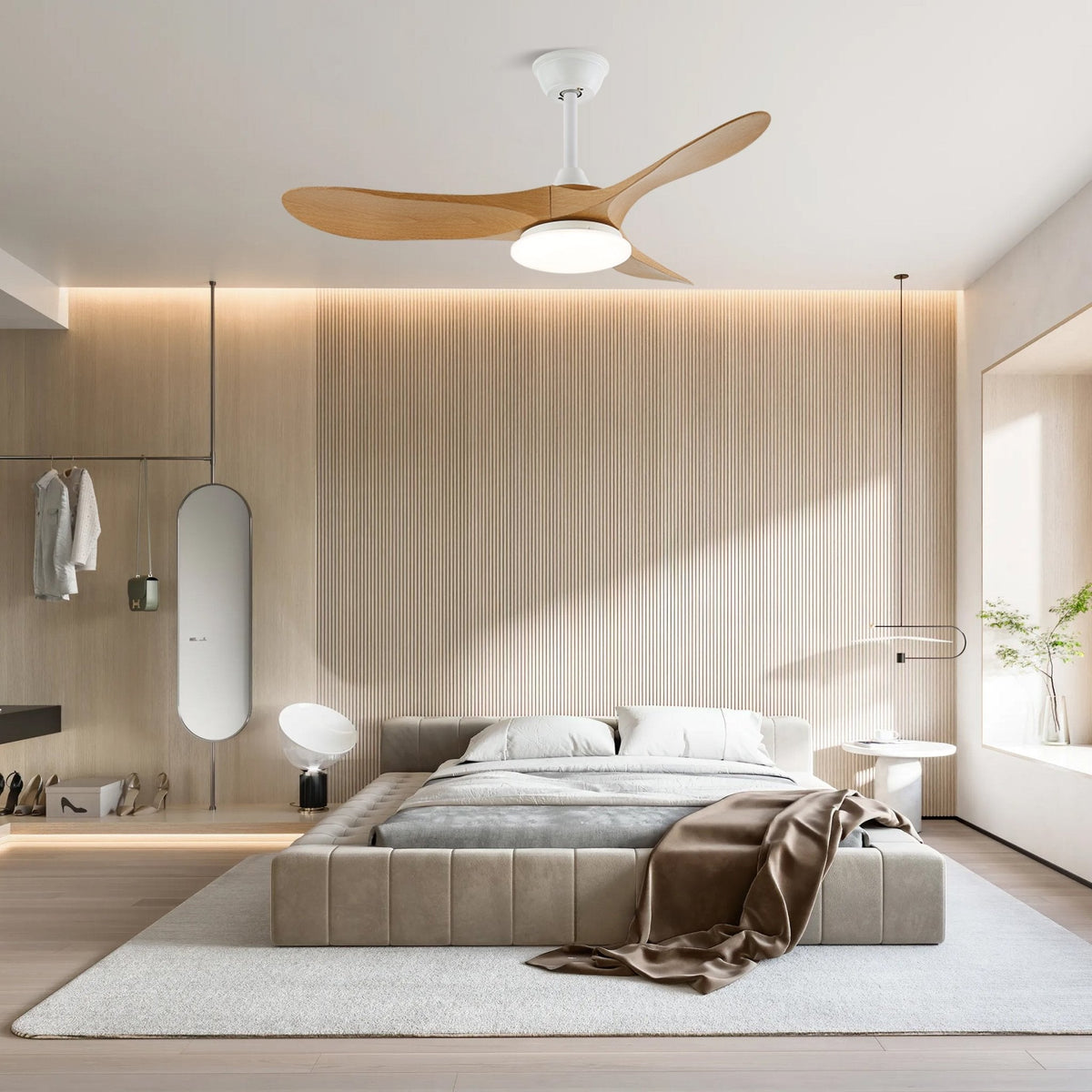 Plafondventilator met Verlichting Houten Bladen 106-132cm Afstandsbediening 6 Snelheden Stil Energiezuinig | Sulvida