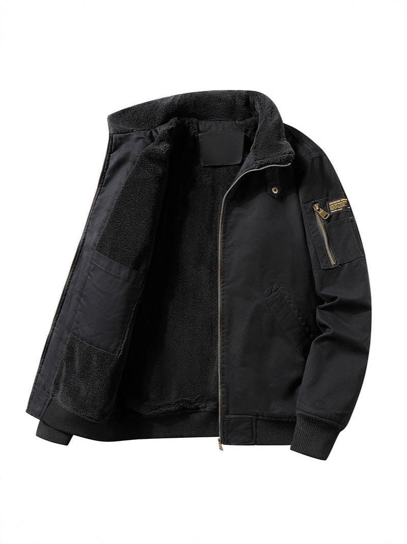 Heren Bomberjack met Fleece Voering Geribbelde Manchetten Winter Jas Zijzakken Warm Casual Winterkleding | Sulvida