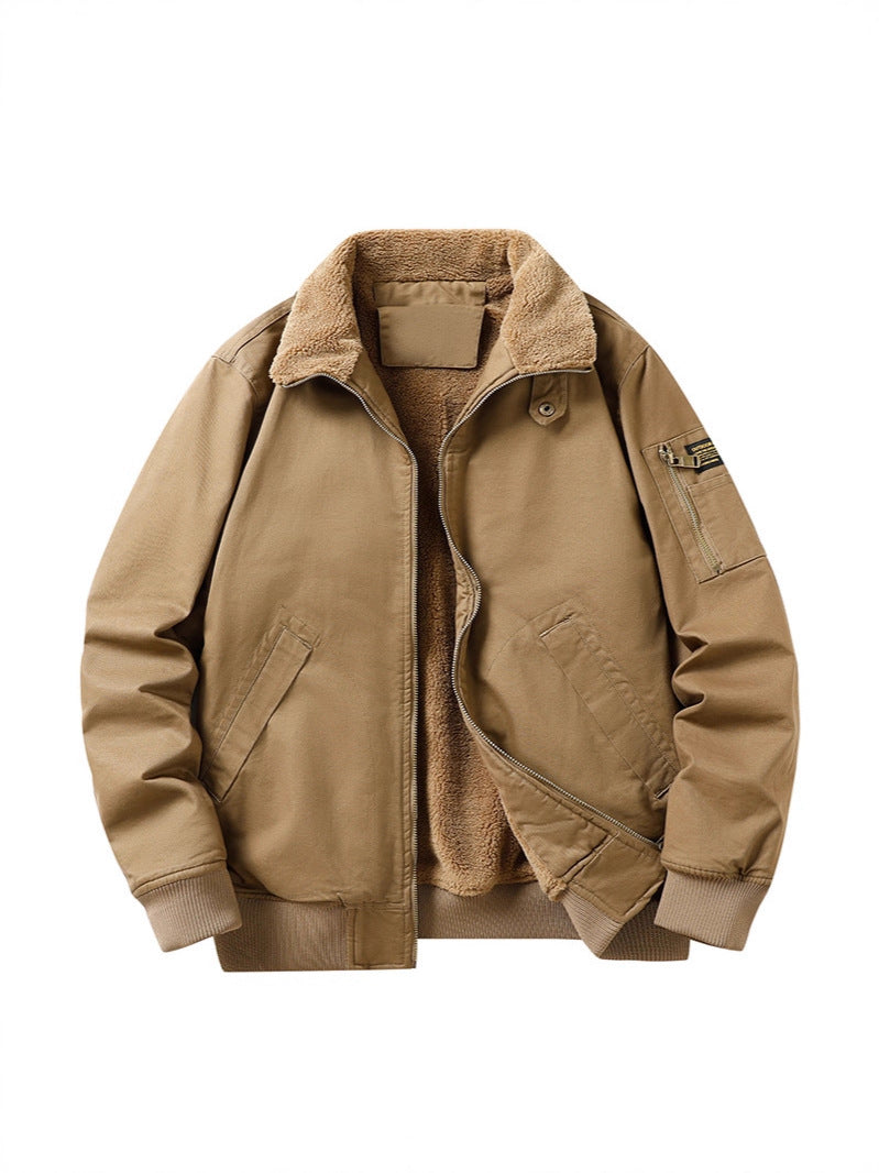 Heren Bomberjack met Fleece Voering Geribbelde Manchetten Winter Jas Zijzakken Warm Casual Winterkleding | Sulvida