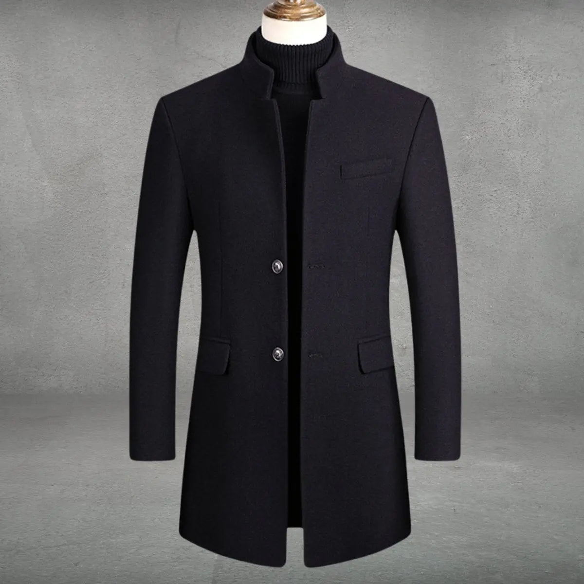 Herenwollen jas met staande kraag getailleerde pasvorm zakelijk formeel elegant warm winterjas mantel | Sulvida