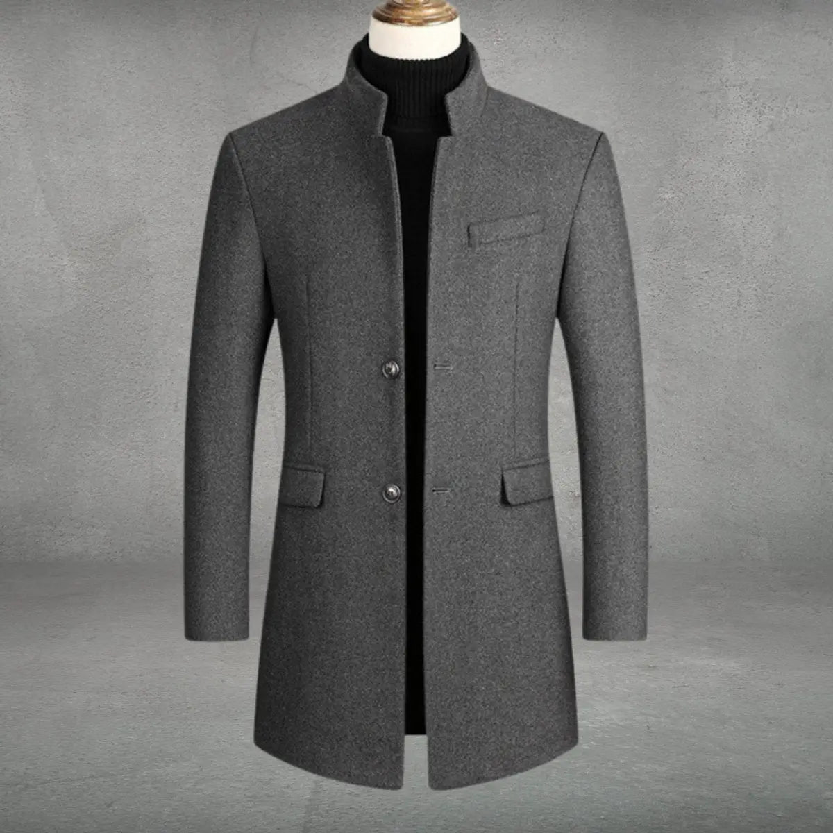 Herenwollen jas met staande kraag getailleerde pasvorm zakelijk formeel elegant warm winterjas mantel | Sulvida