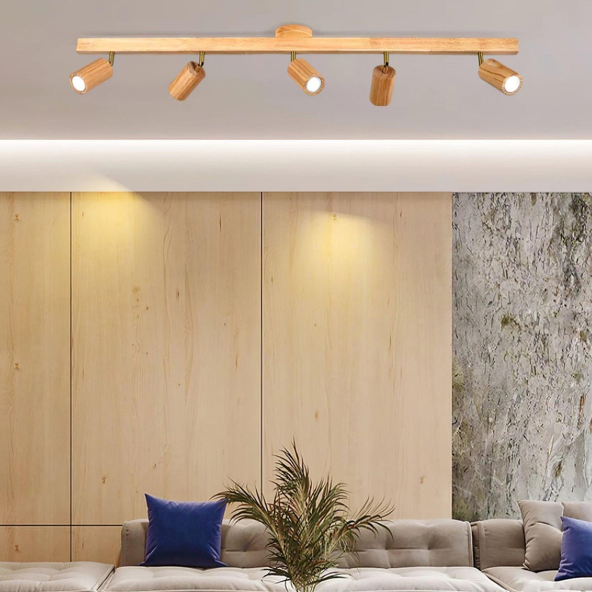 Plafondspot Hout Verstelbaar 2-5 Spots Warm Licht Spotbalk Modern Interieur Rail Directe Verlichting | Sulvida
