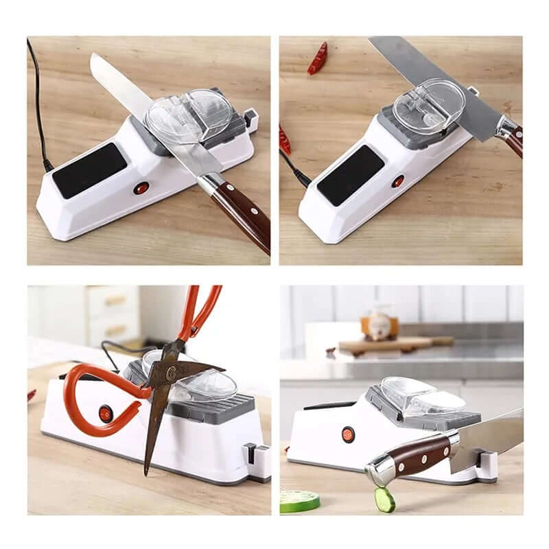 Elektrische Messenslijper Oplaadbaar USB – Snel & Veilig Messen Slijpen voor Keuken en Hobby – Compacte Messensnijder met Edelstalen Slijpschijf | Sulvida