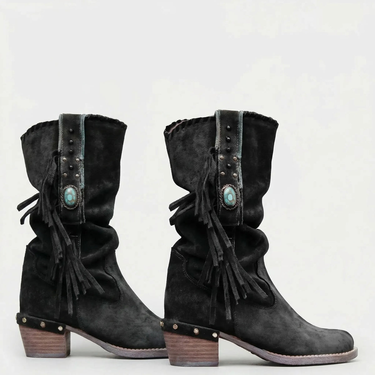 Dames Cowboylaarzen Middelhoog met Franjes Turkoois Detail Western Stijl Laarzen voor Vrouwen Stijlvol | Sulvida