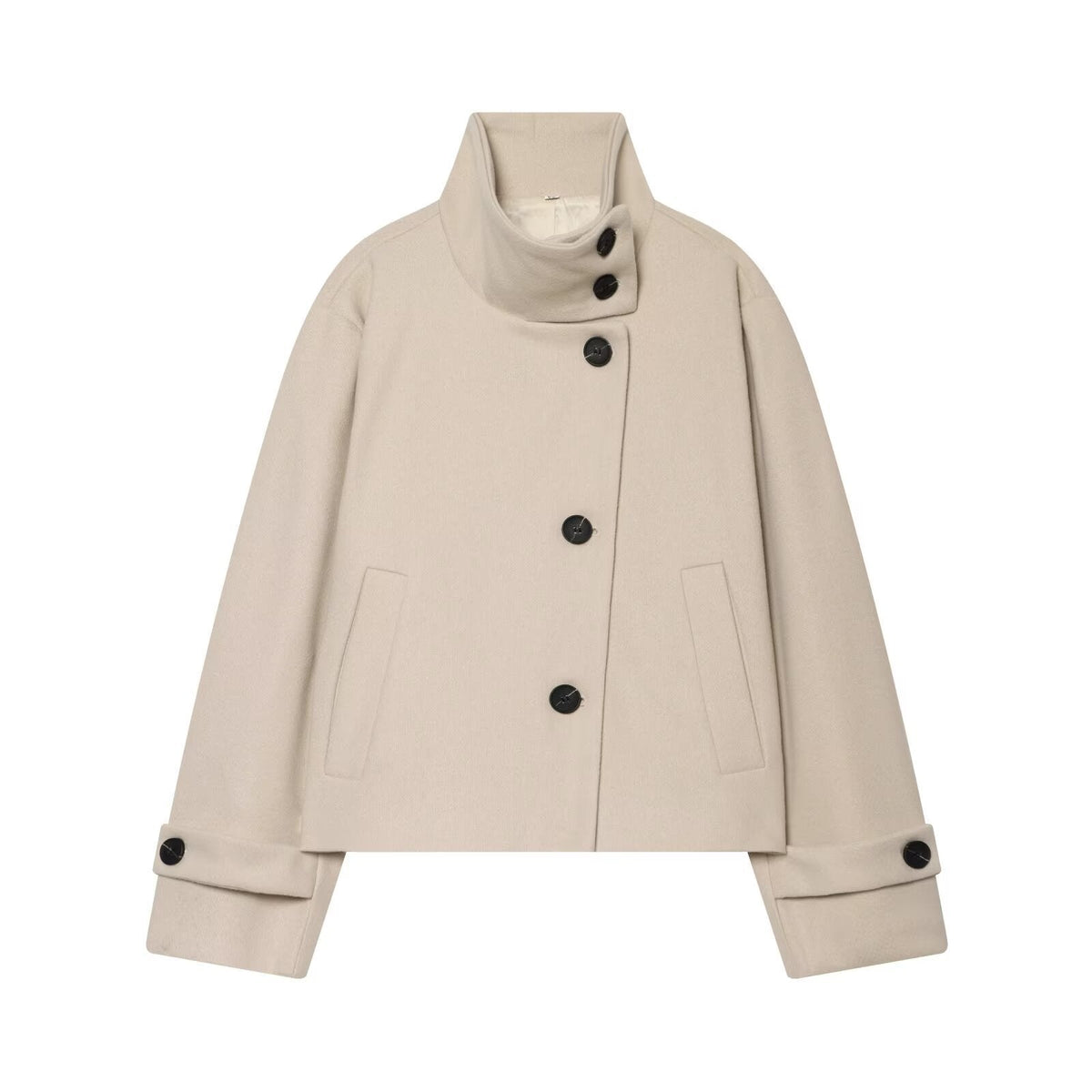 Manteau mi-long en mélange de laine avec col à revers et manches chauve-souris pour femme, élégant et chaud, automne-hiver | Sulvida