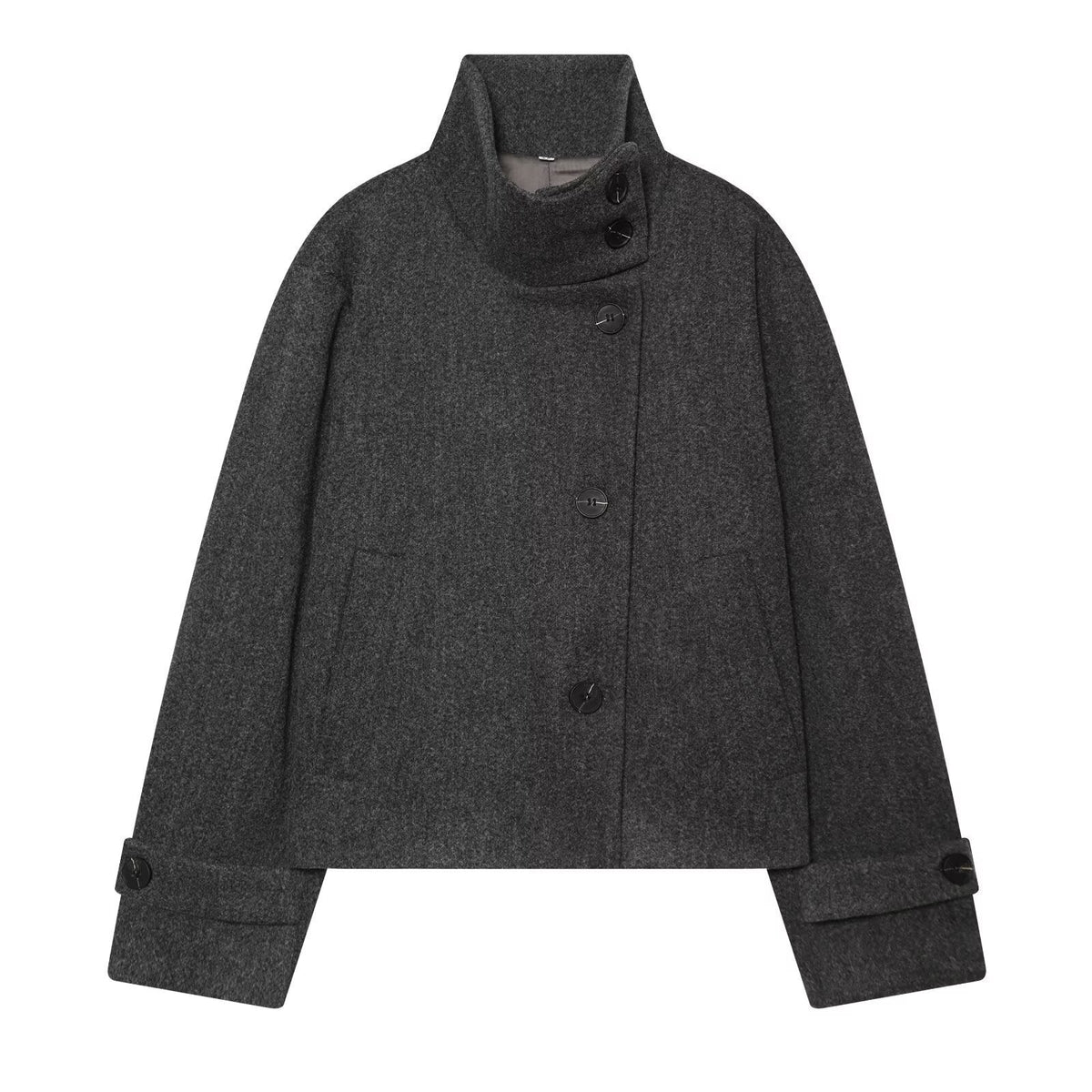 Manteau mi-long en mélange de laine avec col à revers et manches chauve-souris pour femme, élégant et chaud, automne-hiver | Sulvida