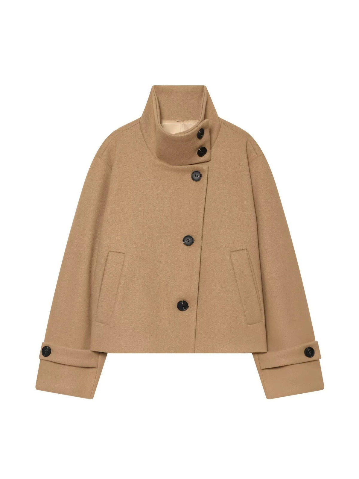 Manteau mi-long en mélange de laine avec col à revers et manches chauve-souris pour femme, élégant et chaud, automne-hiver | Sulvida